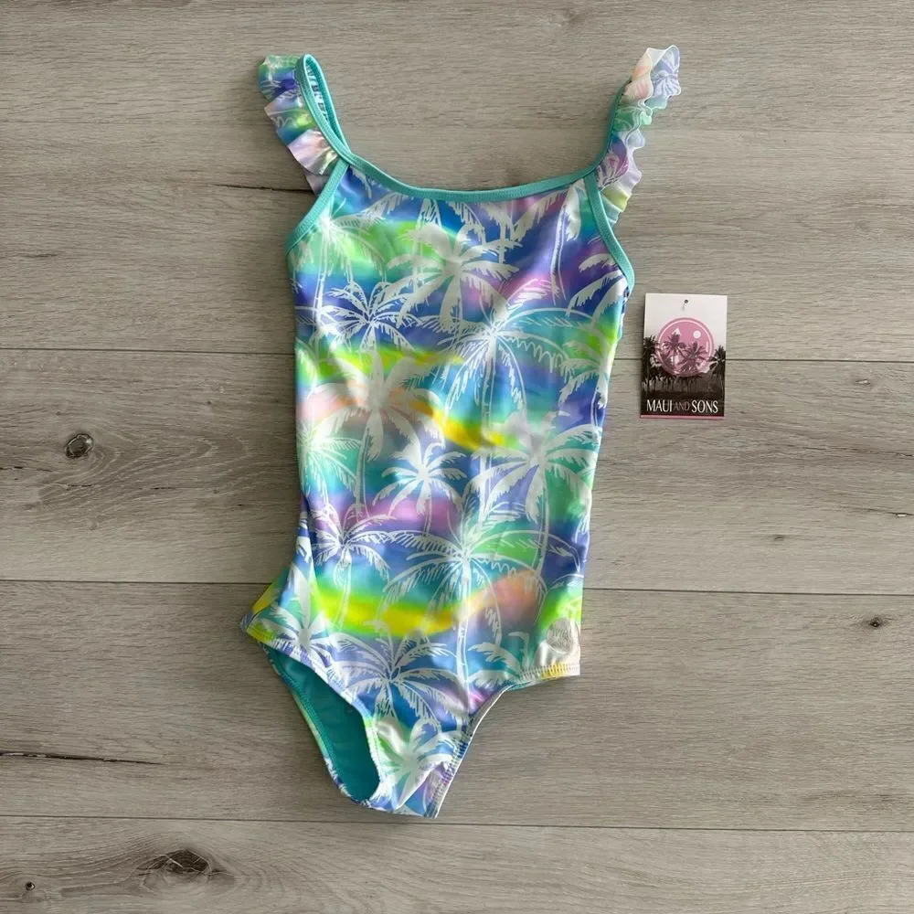 Maui and Sons GIRLS VACAY ONE PIECE SWIMSUIT‎ Blue M NWT